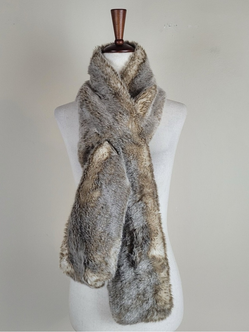 Restoration Hardware Faux Fur Scarf in Taupe and Cream